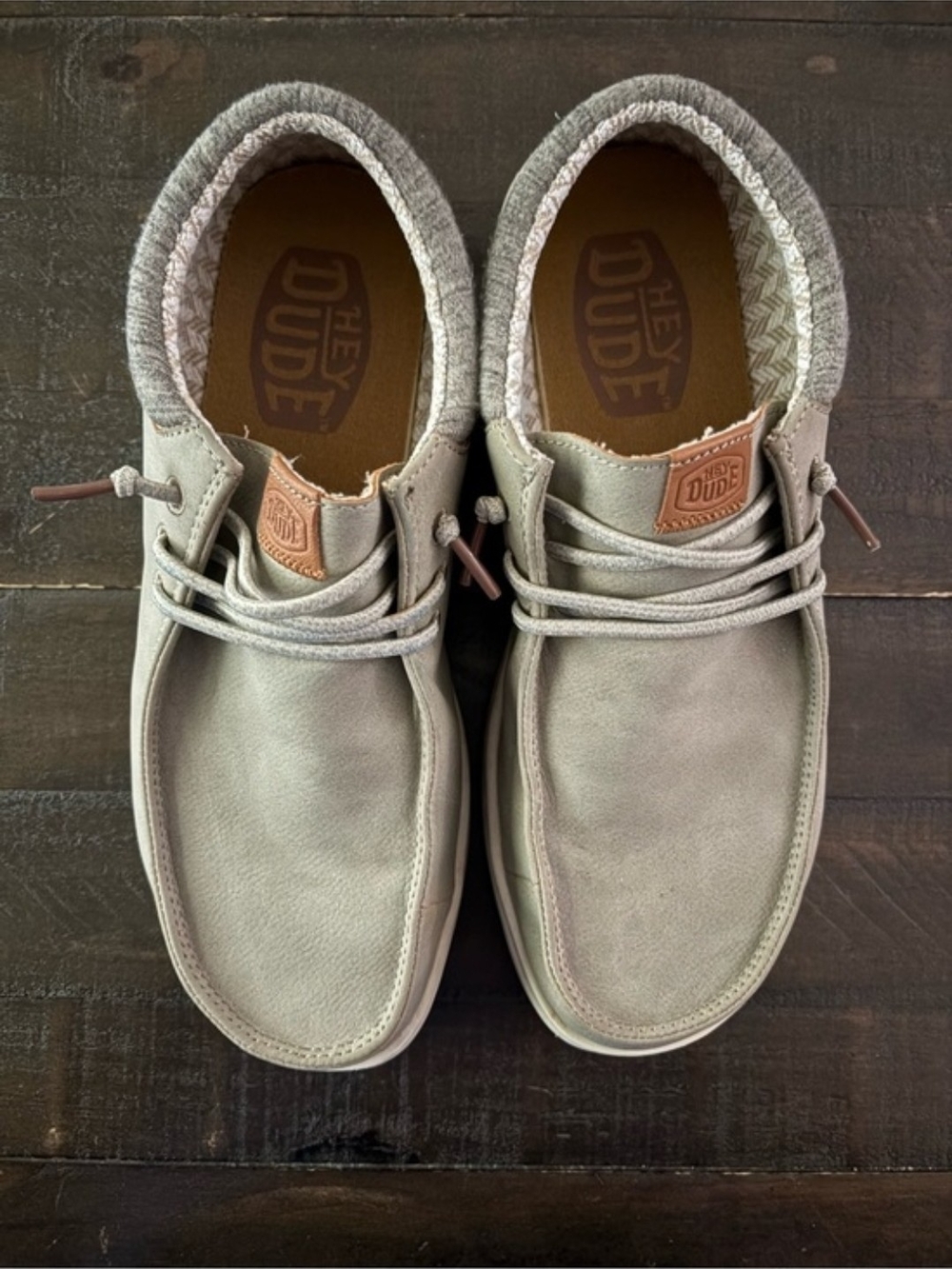 Hey Dude Casual Slip-On Loafers in Light Gray with Tan Accents